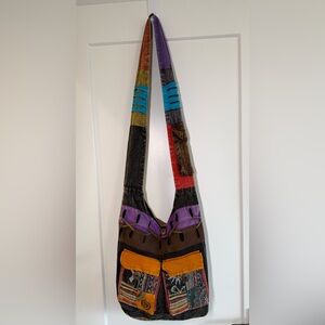 Boho Patchwork Crossbody Bag Festival Hippie Nepal Cotton Handmade Slouch Bag